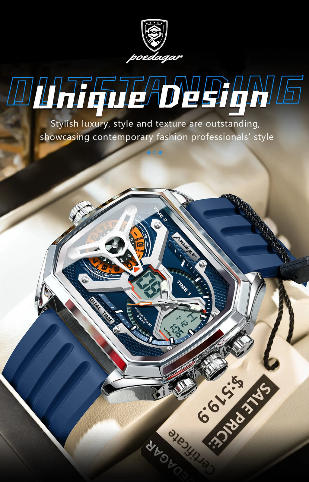 POEDAGAR Top Luxury Men Clock LED Calendar Week Luminous Man Wristwatch Electronic Rectangle Silicone Strap Quartz Men's Watches 50% OFF Add to cart now and claim your discount!