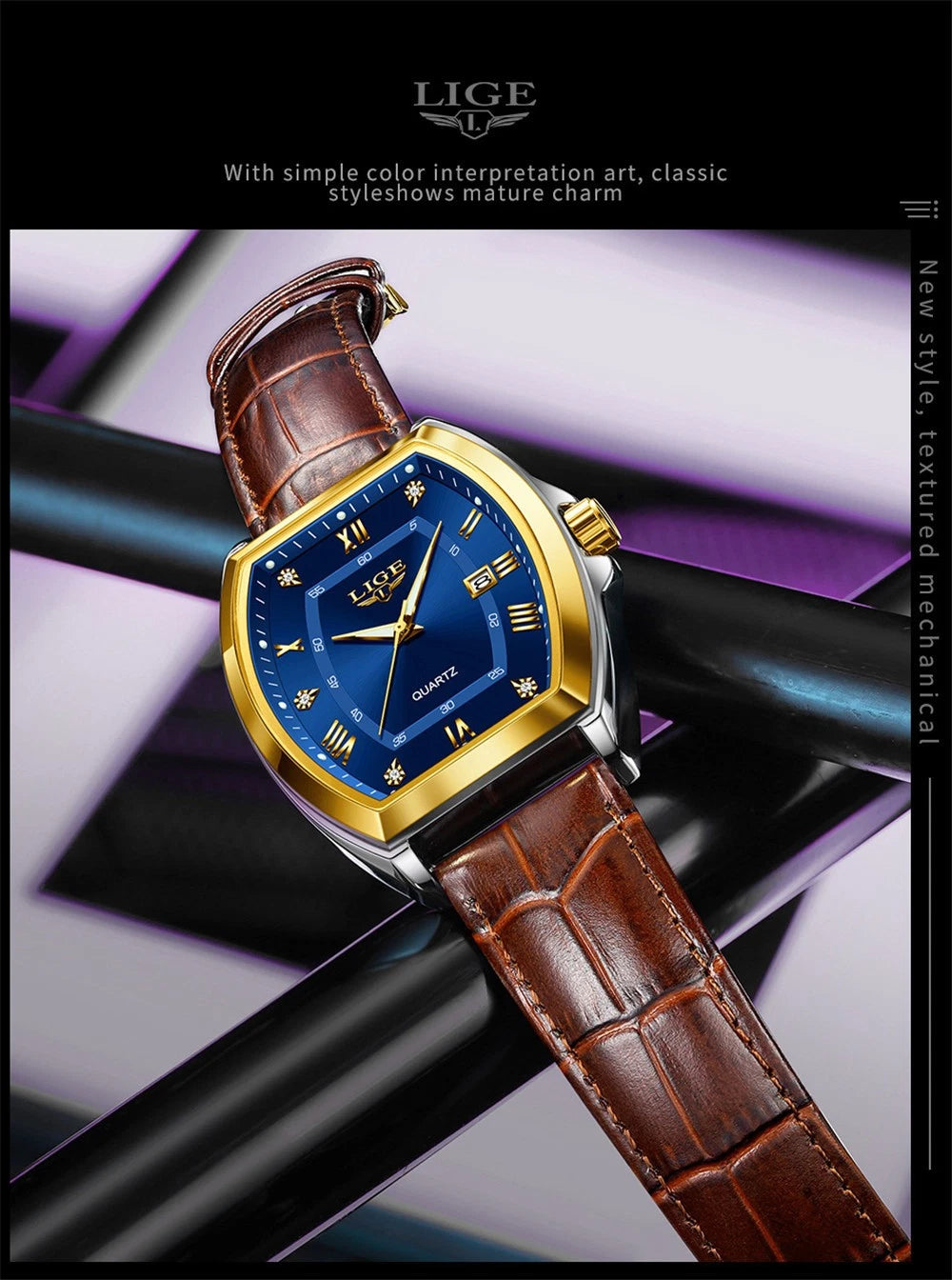 LIGE Men Watch Rectangle Leather Wristwatch Casual Males Quartz Business 50% OFF Add to cart now and claim your discount!
