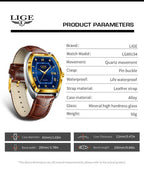 LIGE Men Watch Rectangle Leather Wristwatch Casual Males Quartz Business 50% OFF Add to cart now and claim your discount!