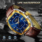 LIGE Men Watch Rectangle Leather Wristwatch Casual Males Quartz Business 50% OFF Add to cart now and claim your discount!